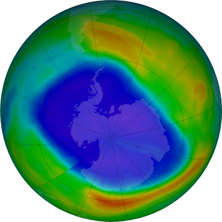 Antarctic ozone map for 13 September 2020